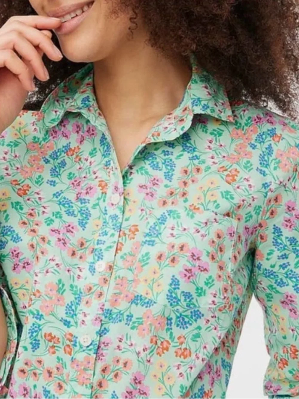 J.Crew Mint Floral Button-Front Blouse